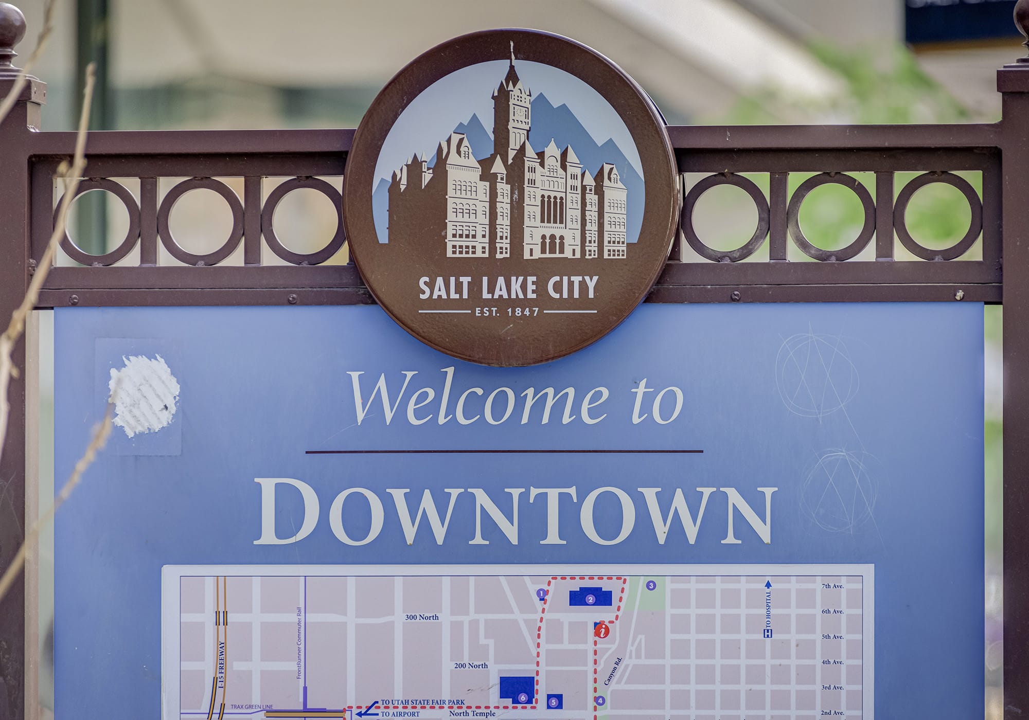 Welcome to Downtown Salt Lake City sign and map