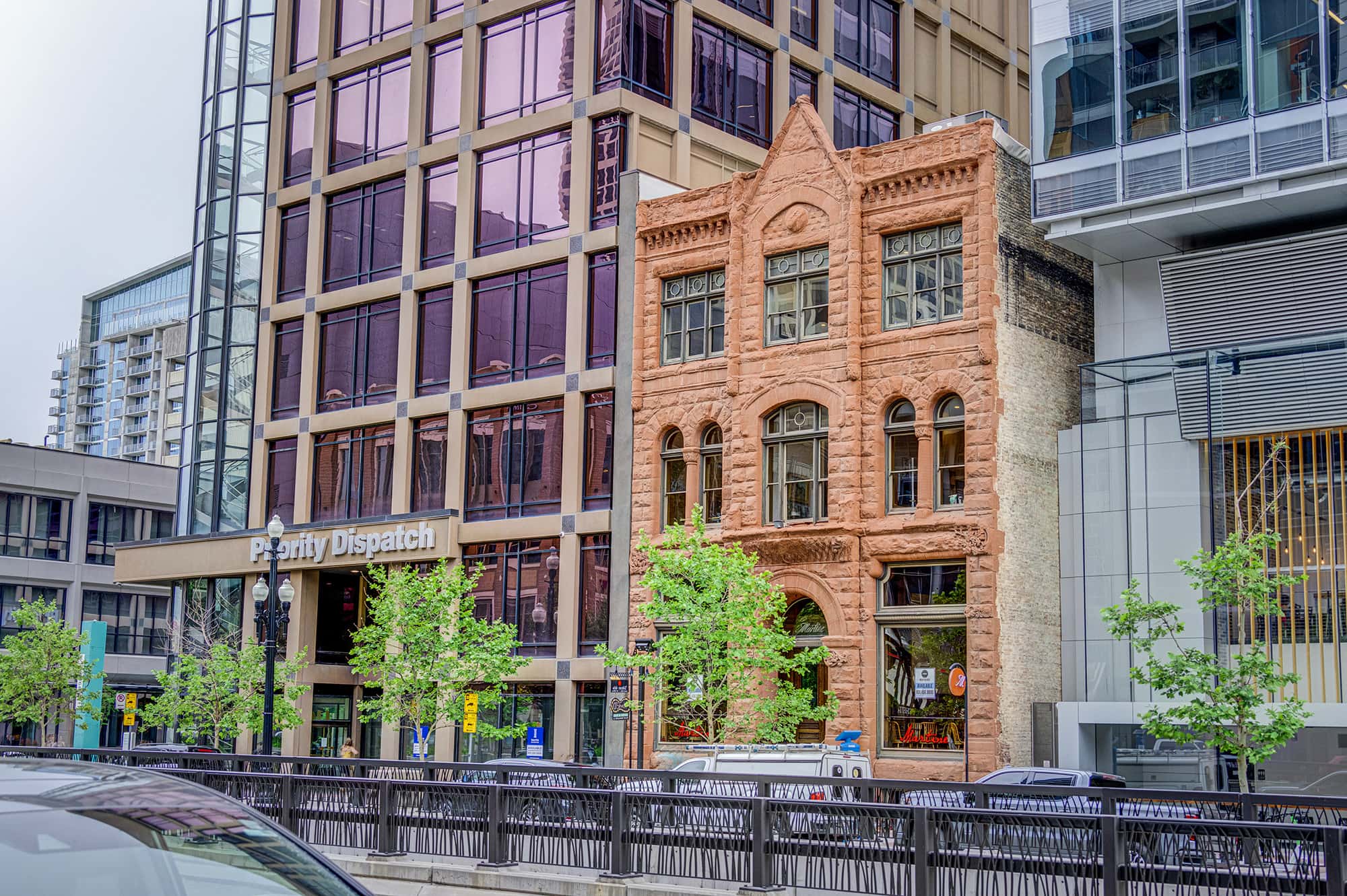 Buildings with both modern and antique looks near Astra Tower