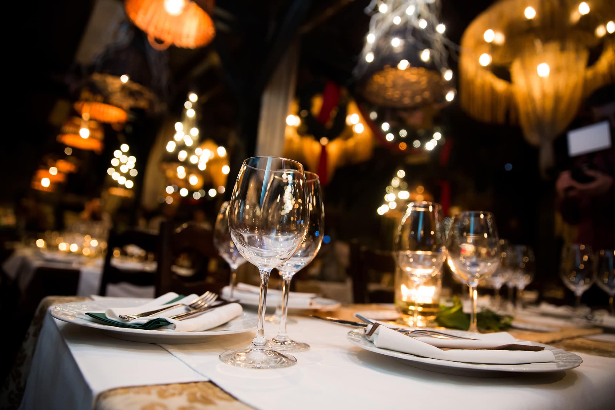 Table-setting with wine glasses at a restaurant